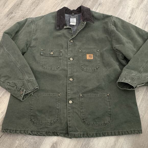 Vintage Carhartt Green Blanket Lined Chore Coat XXL Field Work Duck C02 MOS USA - Picture 1 of 8